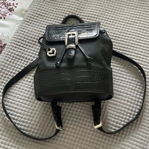 Brighton Leather Black Backpack with Croc Texture and Heart Charm